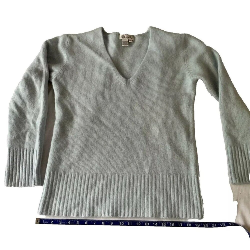 Spiegel Womens Light Blue V-Neck Sweater M Wool Angora Blend Soft Textured Knit
